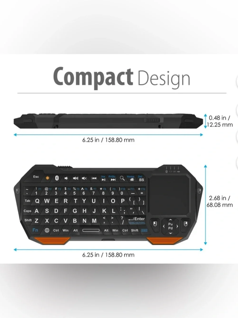 Fosmon Mini Bluetooth Keyboard Touchpad Rechargeable Wireless Remote